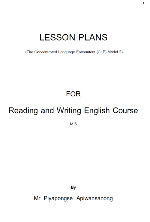 LESSON PLANS FOR Reading and Writing English Course .6 ŧҹٻо  ѹʹͧ