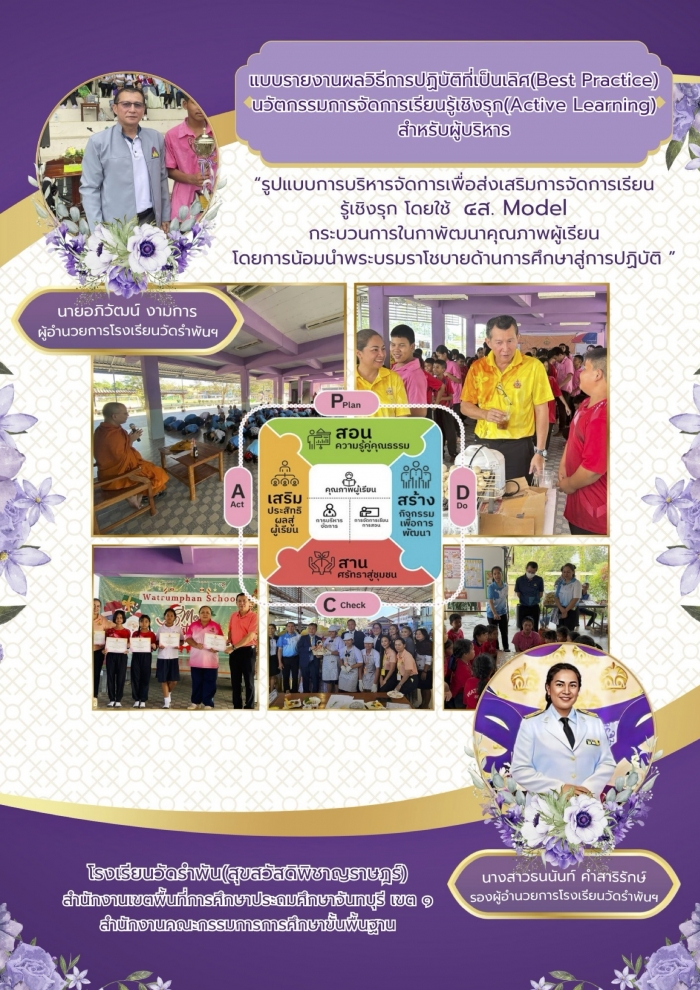 รูปแบบการบริหารจัดการเพื่อส่งเสริมการจัดการเรียนรู้เชิงรุก โดยใช้ 4ส. Model : โรงเรียนวัดรำพัน (สุขสวัสดิพิชาญราษฎร์)