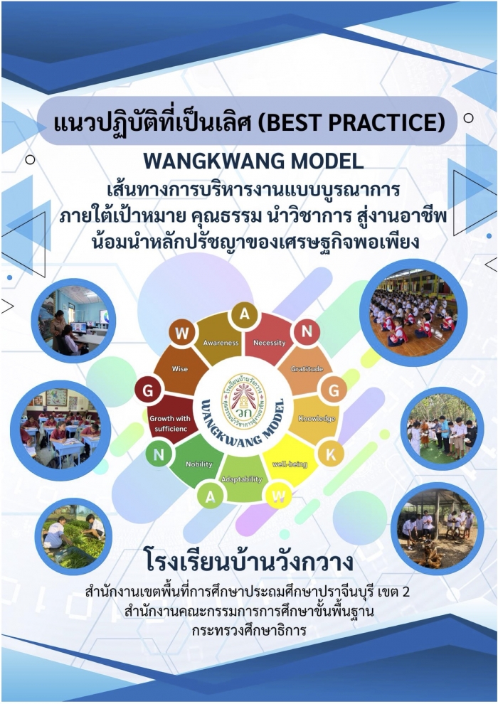 WANGKWANG MODEL เส้นทางการบริหารงานแบบบูรณาการ ภายใต้เป้าหมาย คุณธรรม นำวิชาการ สู่งานอาชีพ น้อมนำหลักปรัชญาของเศรษฐกิจพอเพียง : โรงเรียนบ้านวังกวาง