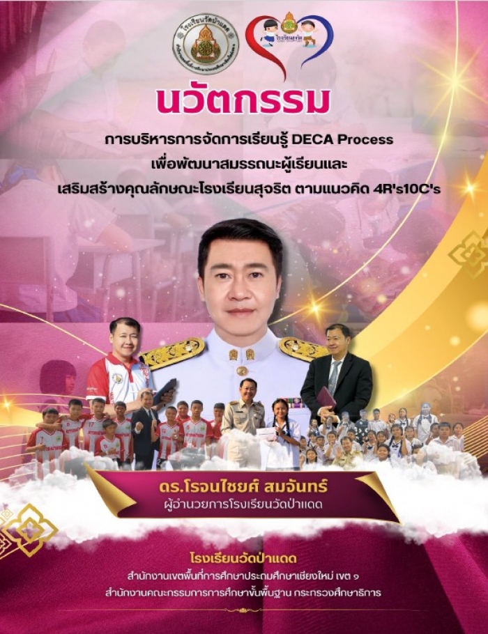 การจัดการเรียนรู้ DECA Process เพื่อพัฒนาสมรรถนะผู้เรียนและ เสริมสร้างคุณลักษณะโรงเรียนสุจริต ตามแนวคิด 4Rs10Cs : โรจนไชยศ์  สมจันทร์