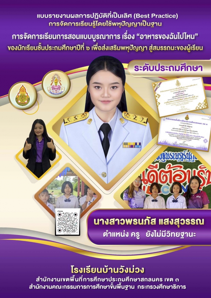 การจัดการเรียนการสอนแบบบูรณาการ เรื่อง "อาหารของฉันไปไหน" ของนักเรียน ชั้นประถมศึกษาปีที่ 6 เพื่อส่งเสริมพหุปัญญา สู่สมรรถนะของผู้เรียน : พรนภัส แสงสุวรรณ