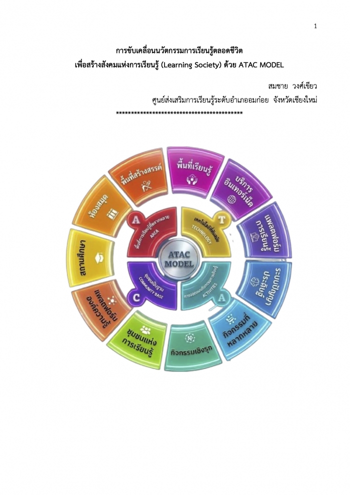 การขับเคลื่อนนวัตกรรมการเรียนรู้ตลอดชีวิต เพื่อสร้างสังคมแห่งการเรียนรู้ (Learning society) ด้วย ATAC MODEL : สมชาย วงศ์เขียว